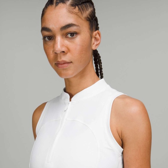 LULULEMON White Front Zip Mock Neck Tennis Tank Top size 8 - Picture 2 of 5